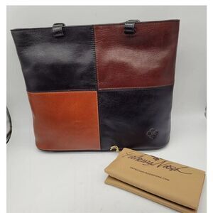 Patricia Nash Tote Bag Danville Colorblock Black British Tan Leather purse